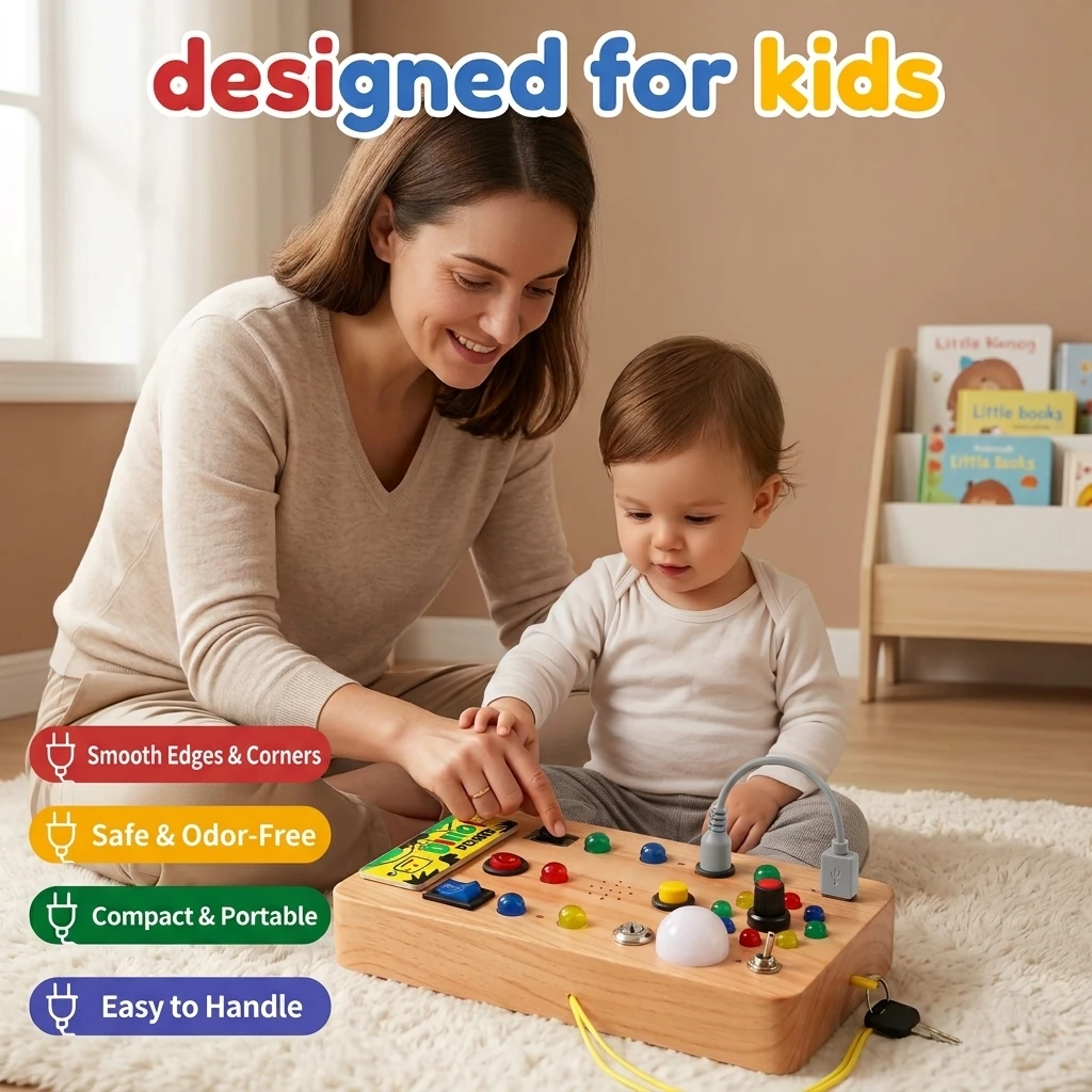 Kids LED Activity Board, Traffic Light Switch Toy for Fine Motor Skills, Early Learning Educational Gift for Boys Girls