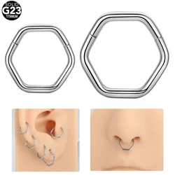 1PC Titanium 16G Hinged Segment Nose Ring Septum Clicker Daith Earrings Hoop Hexagon Ear Cartilage Tragus Helix Piercing Jewelry