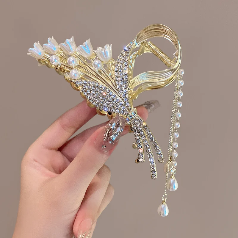 Fashion Rhinestone Crystal Tassel Hair Claw Clips For Women Girls Geometric Metal Hair Crab Hairpins Headwear Hair Accessories