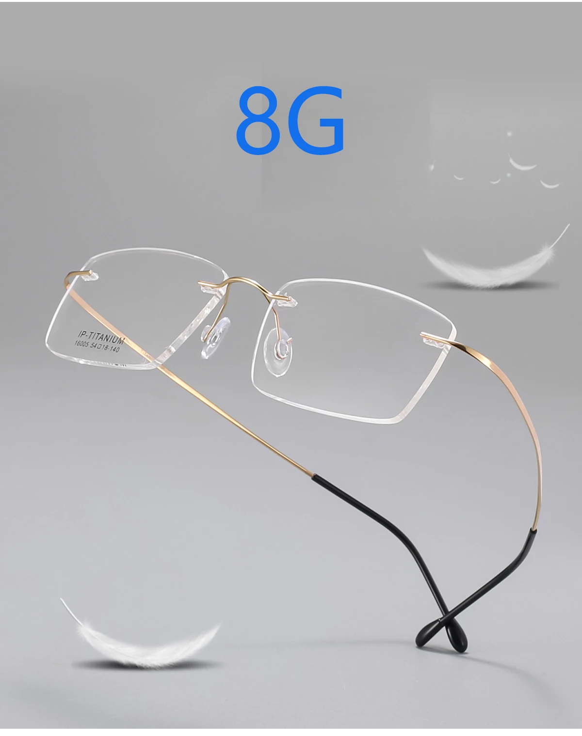 Quadratische randlose Business-Brille ultraleichte Brillen aus reinem Titan Mode Retro optische Rezept rahmen Mann Frau 1006 – Detail 4