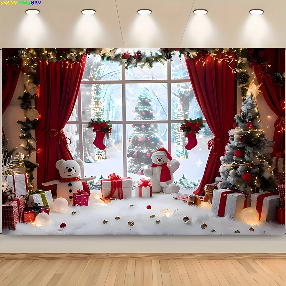 Christmas Day Wreath Snowman Photography Backdrop Props Family Xmas Eve Party Decor Living Room New Year Background DS-05