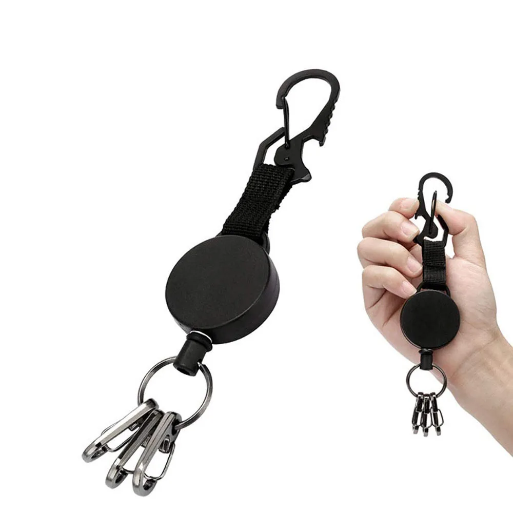 Wire Rope Camping Pull Keychain Tool Retractable Lanyard Clip Key Ring Clips Badge Holder Clip Keychain Badge Reel Clip