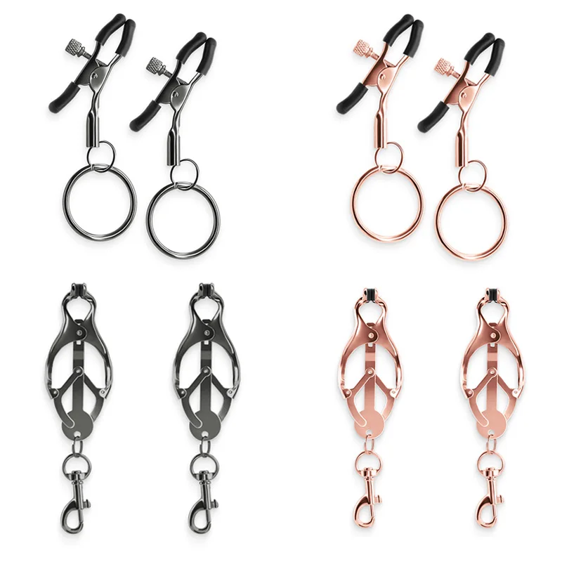 Female Metal Nipple Clamp Slave Stimulator Rose Gold Nipple Clips With Ring Breast Bondage Restraint Couple Game Sex Toy Woman