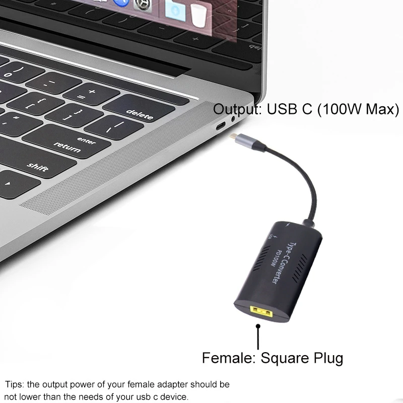 USB C to Slim Tip Adapter Square 100W Convert Charger to Type C for Lenovo Thinkpad, Samsung S8/S9/Note, Surface