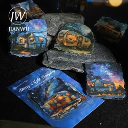 JIANWU Fantastic Night Series Vintage Flower Building Landscaping Material Collage PET Sticker Creative DIY Journal Stationery