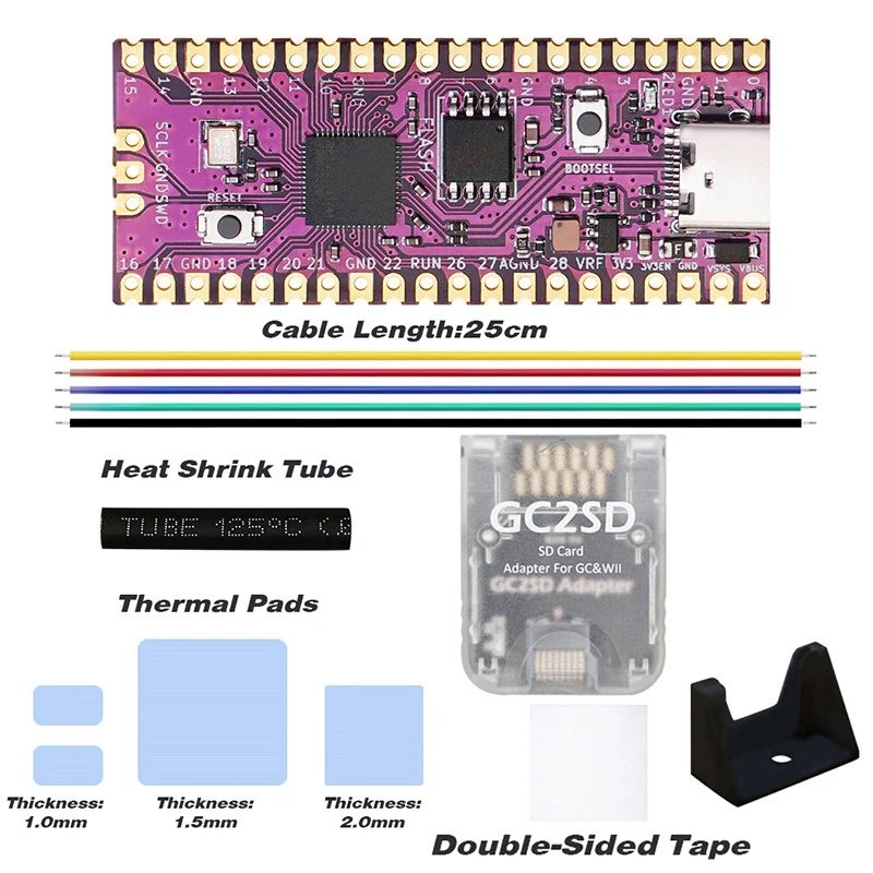 

Комплект платы Raspberry Picoboot + устройство чтения карт GC2SD RP2040, двухъядерный процессор 264 КБ SRAM + 16 МБ флэш-памяти для игровой консоли Gamecube