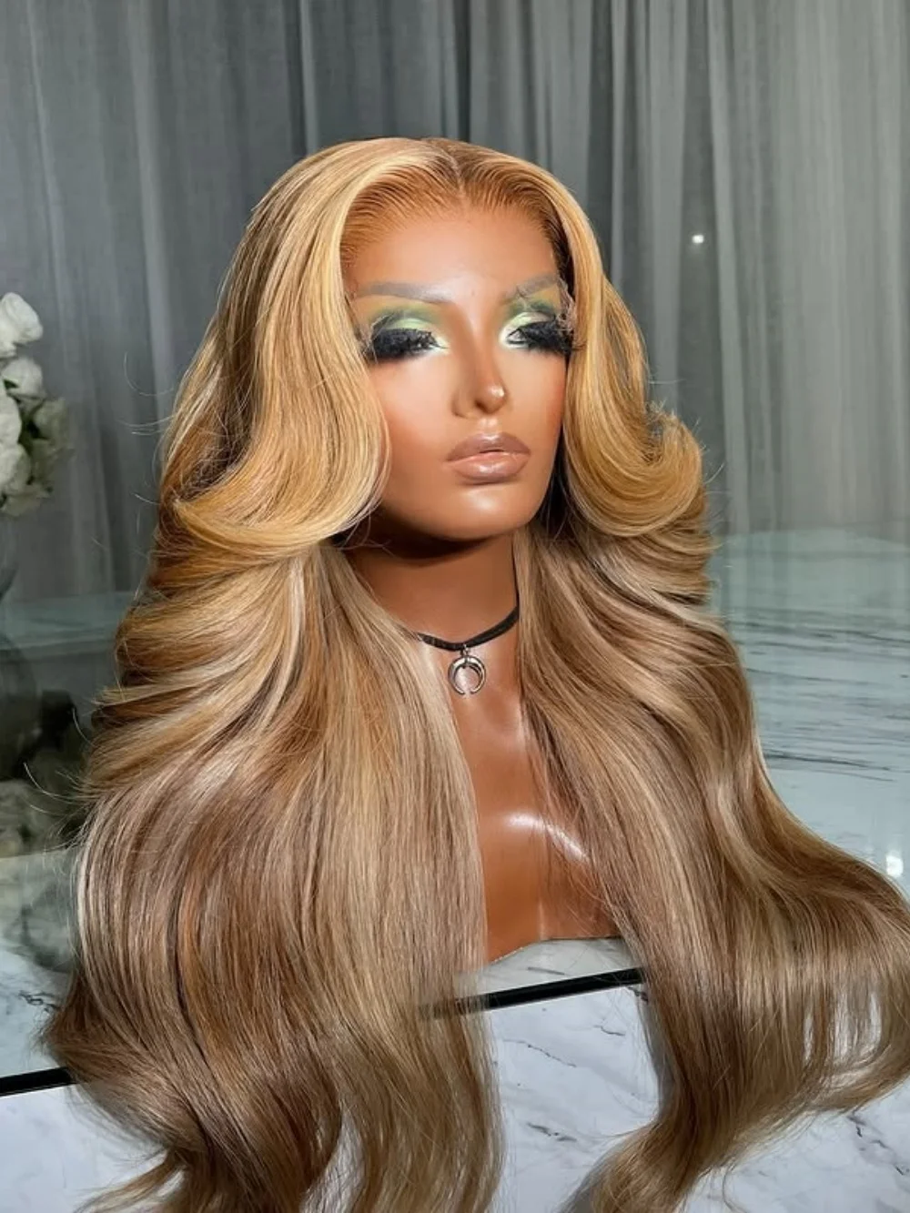 13x4 Ombre Blonde Highlights Colored Lace Front Wigs For Women Synthetic Long Body Wave Golden Blonde Balayage Women Wig Wear&Go