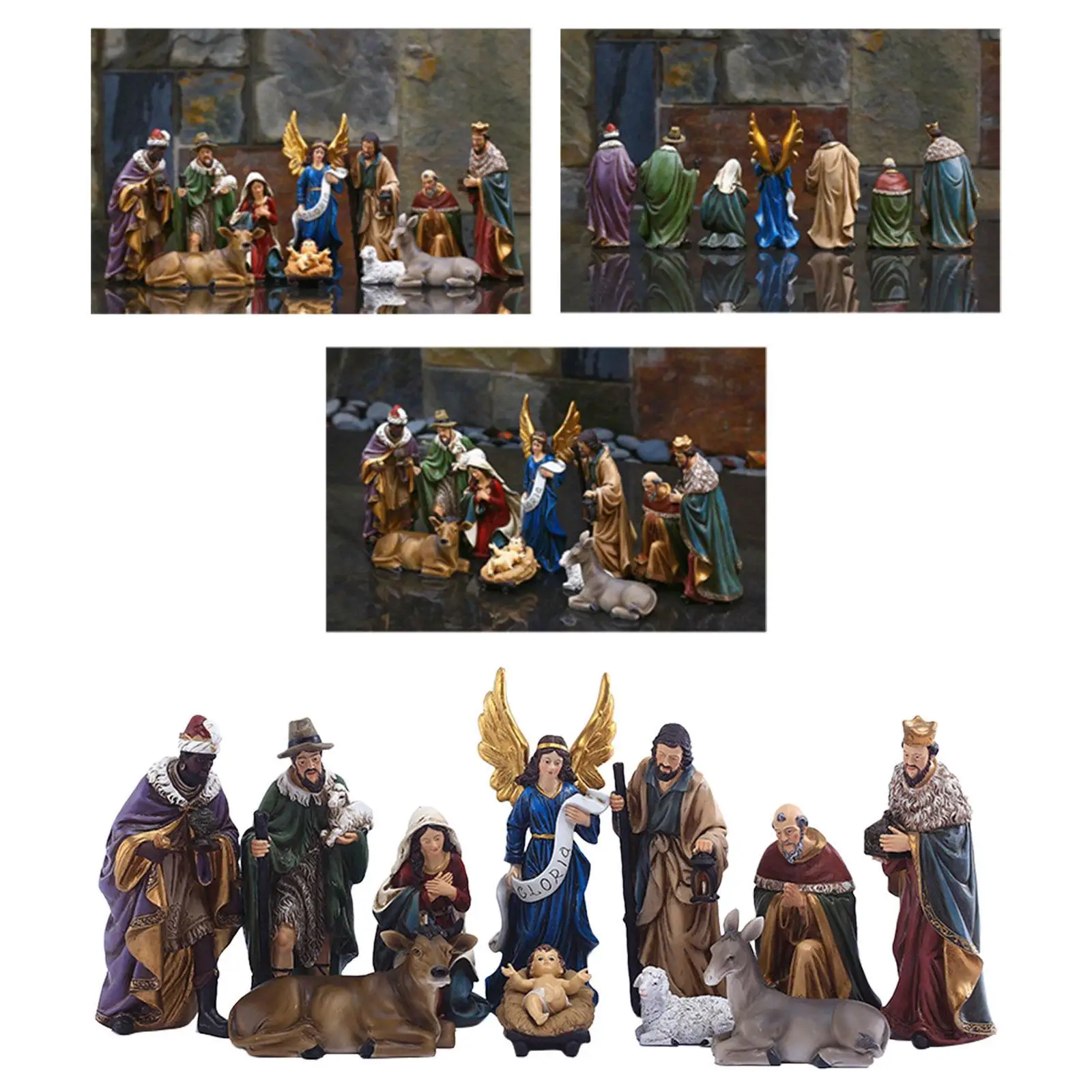 Christmas Nativity Scene Figurine Set Nativity Figurines Decorative Birth of Jesus Resin Figures for Christmas Decorations