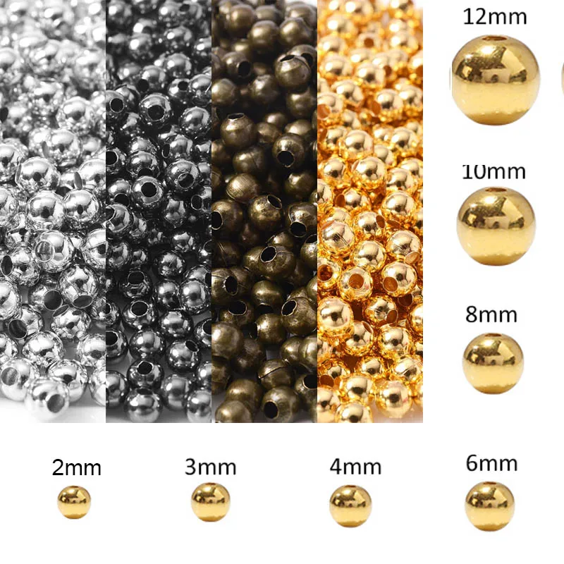 20-1000Pcs 2/3/4/6/8/10/12Mm Gold Plated Metal Ccb Round Ball Seed Spacer Loose Beads for Jewelry Making Bracelet Accessories