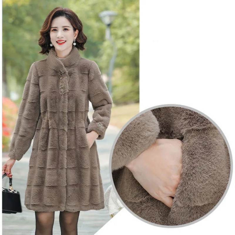 2023 Autumn Winter New Mink Fur Coat Mom Wear Mink Fur Fashion Overcoat Middle Old Age Women Imitation Fur Jacket Medium Long