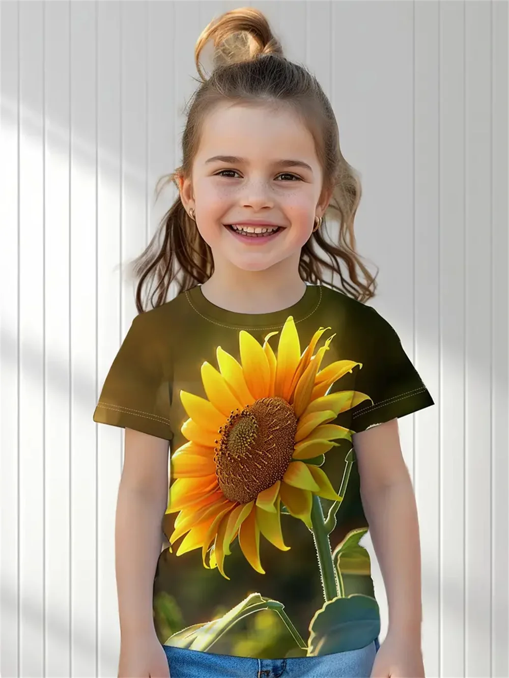 Flower Casual 3d Print Fashion Funny Girls' T-Shirts Summer Short Sleeved Tops Tee Casual T-Shirts Girls' Clothing