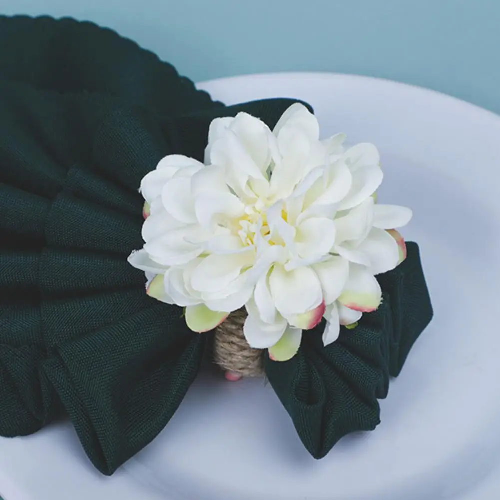 Artificial Flower Napkin Ring Table Decoration Napkin Holder Rustic Jute Rope Napkin Rings with Artificial Flowers Farmhouse