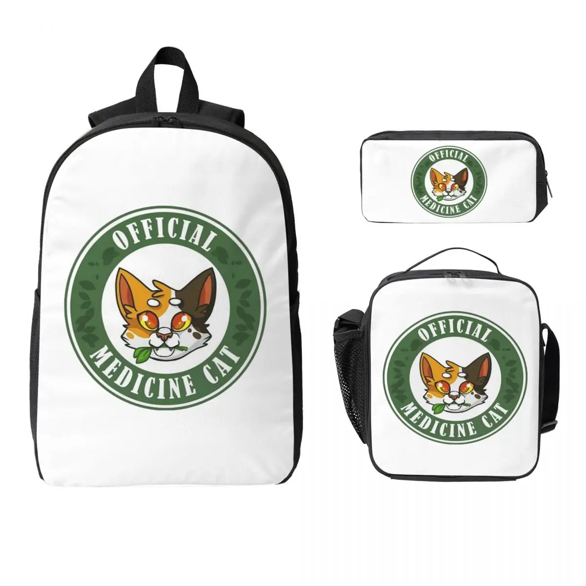 

Рюкзак с изображением кота 4 воинов, студенческий рюкзак для мальчиков и девочек, школьная сумка, компьютерные сумки на плечо, 3 шт., изолированная сумка для обеда, пенал