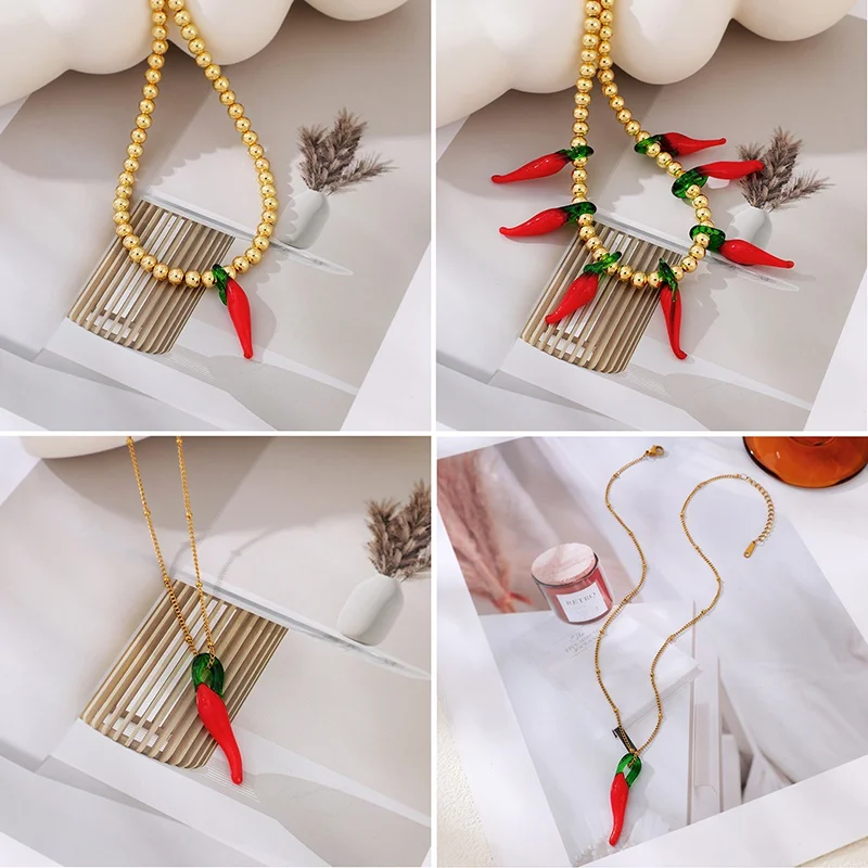 Unique, One-of-a-Kind Glass Chili Pepper and Copper Bead Necklace