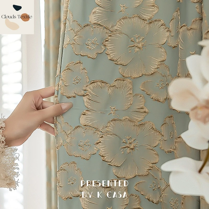 

Modern Embossed Curtains for Living Room Bedroom Embroidered Colour Woven Jacquard Curtains Luxury French Curtains Customize