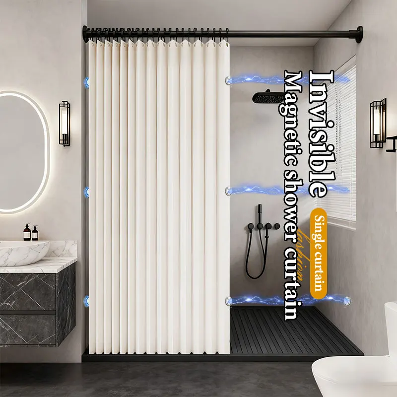 Foldable Shower Curtain Extra Tall Wide Large Coverage Splash Guard with Hooks for Large Bathroom High Shower Full Cover No Wate