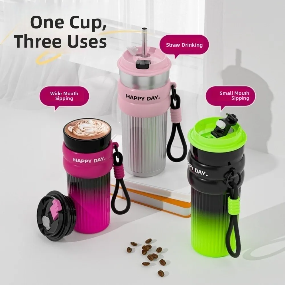 

500ml Insulated Water Bottle Large Capacity Keeps Cold and Heat Car Ice Preservation Flask with Straw Leak-Proof Vacuum Flask