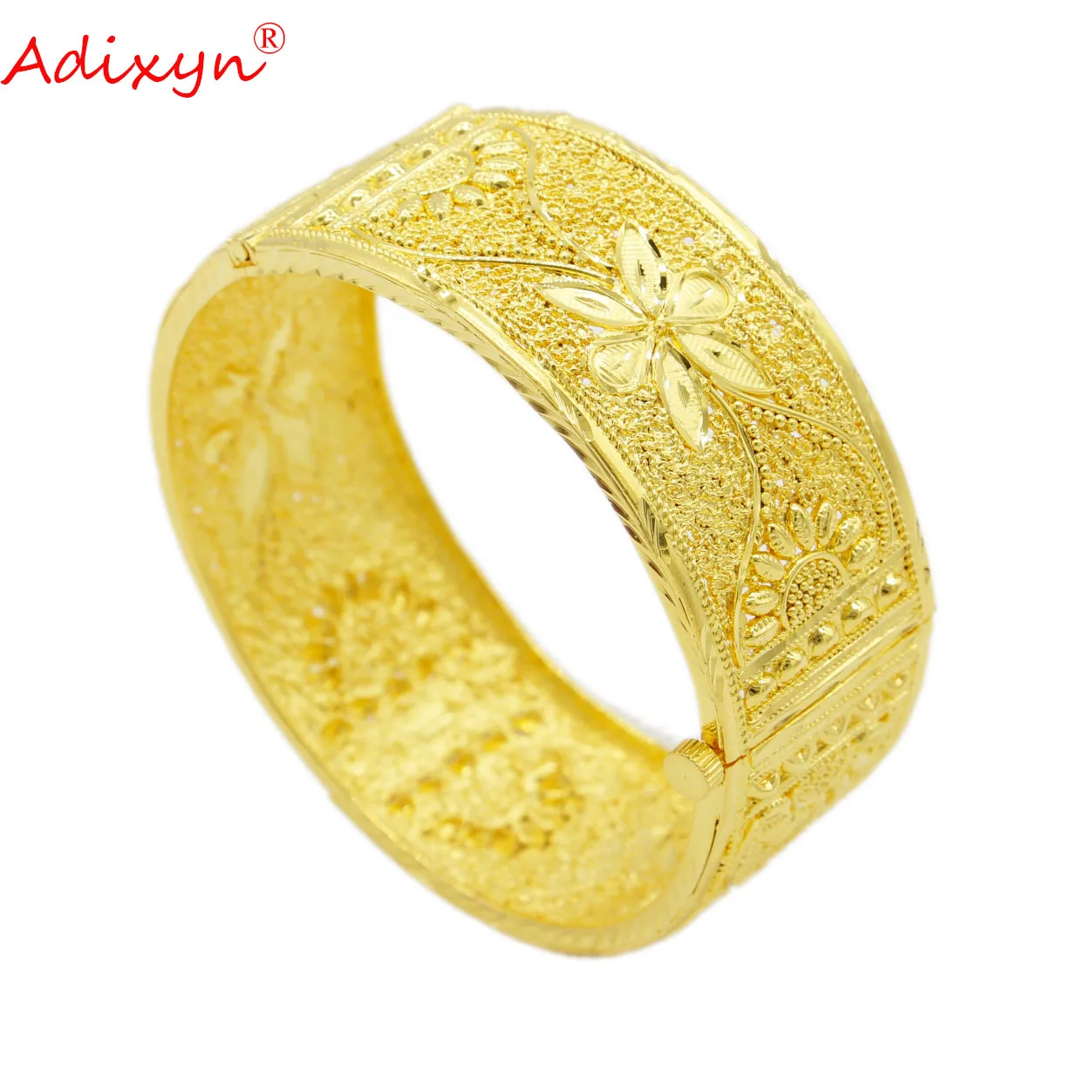 Adixyn women\'s hand bracelets 24k gold color (can open)bangles for unisex indian dubai jewelry wide bangle wedding gifts N022231