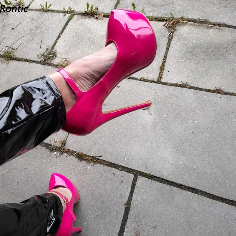 

Rontic Fashion Women Platform Mary Janes Pumps Patent Unisex Sexy Stiletto Heels Round Toe Gorgeous Dress Shoes US Size 5-20
