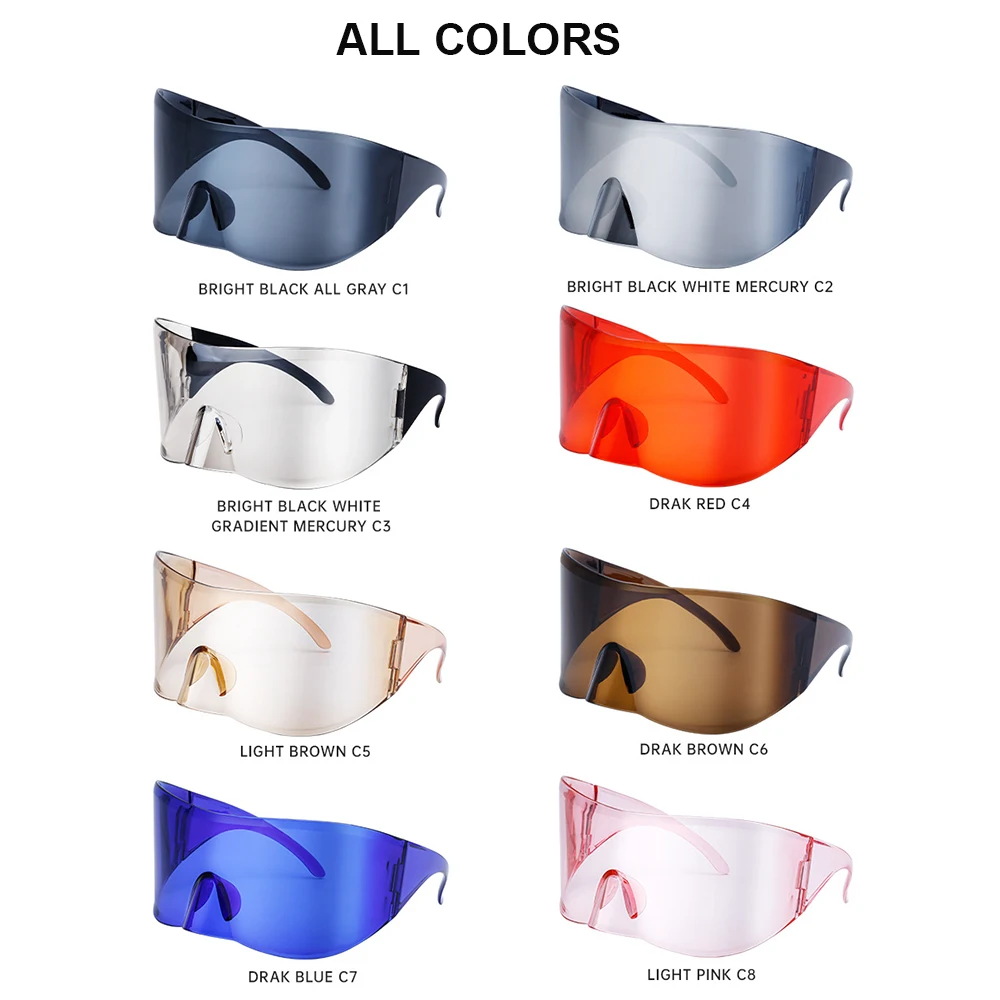 2024 Oversized Mask Sunglasses Women Men Luxury Brand Designer Punk Y2K Sun Glasses One Piece Shield Goggles Cycling Eyewear