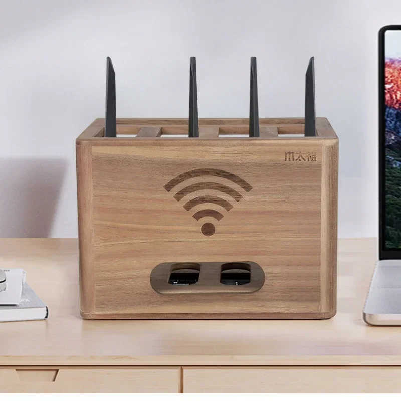 Solid Wood Router Storage Box TV Set Top Box Light Cat Plug Board Storage Rack Tidy Solution Efficient Organizer