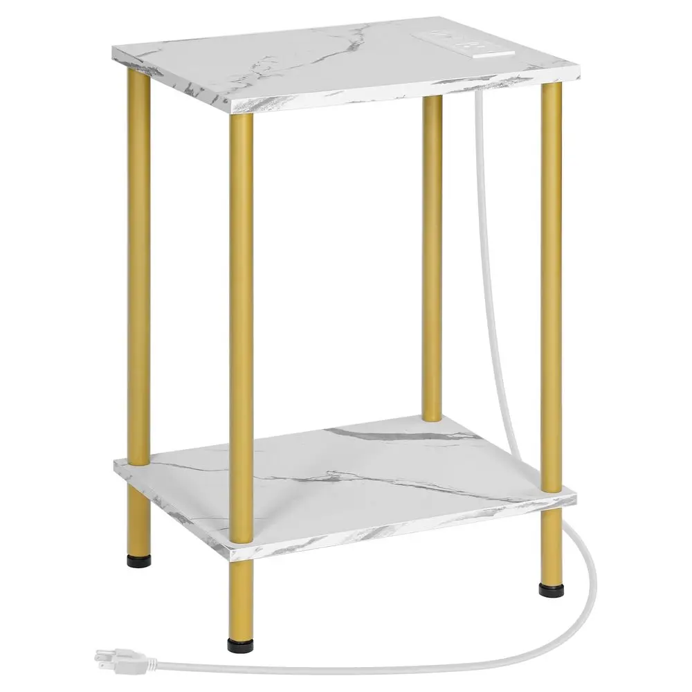 

Side Table with Charging Station, End Table with USB Port and Outlet, Nightstand with 2Layer Storage Shelves for Small Spaces,