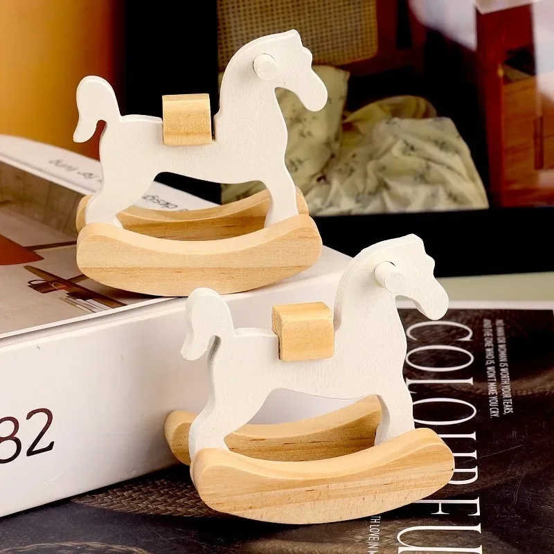 Small Wooden Rocking Horse Figurines Wooden Rocking Horse Toys Ornament Living Room Desktop Bar Decor Small Horse Wooden Craft