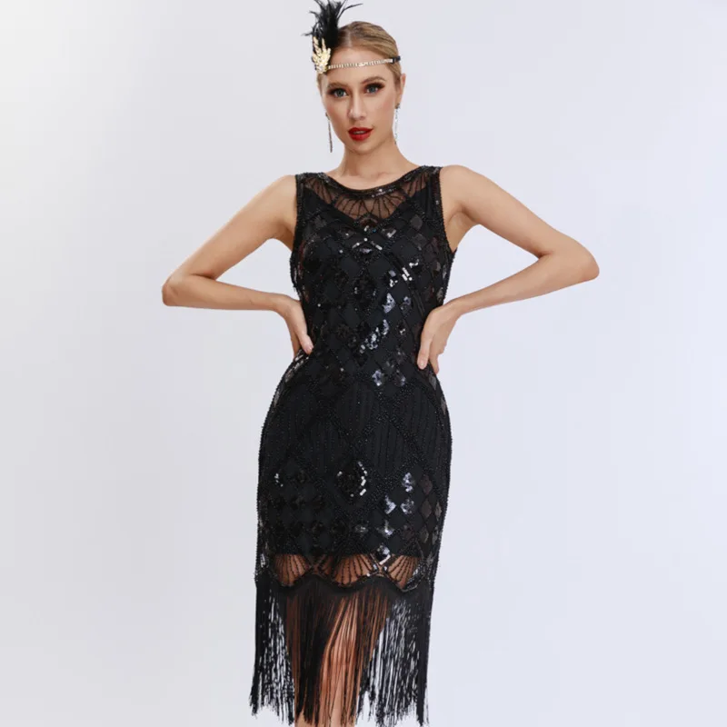 1920s Flapper große Gatsby Retro Fransen Tank Top Kleid High-End-Bankett Party Pailletten Kleid Hochzeits feier Cocktail Party Kleid