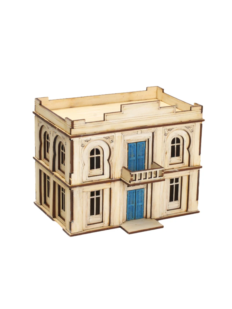 1/72 Model Of Middle Eastern Towns Second Floor Building Scene Wooden Assembled Model Ornaments DIY Modeling Diorama Kit