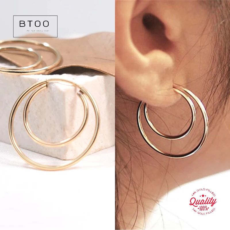 

14K Gold Filled Double Endless Hoop Earrings Bohemia Women's Fashion Gold Jewelry Stud Brincos Pendientes Oorbellen