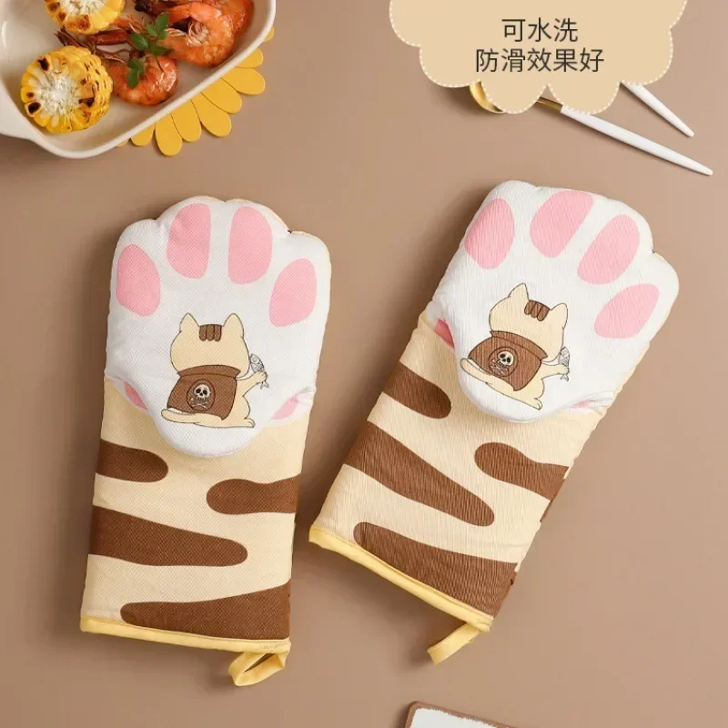 1pcs Cute Cat Paws Oven Mitts Cat Claw Baking Oven Gloves Anti-scald Microwave Heat Resistant Insulation Non-slip Cat Paw Gloves