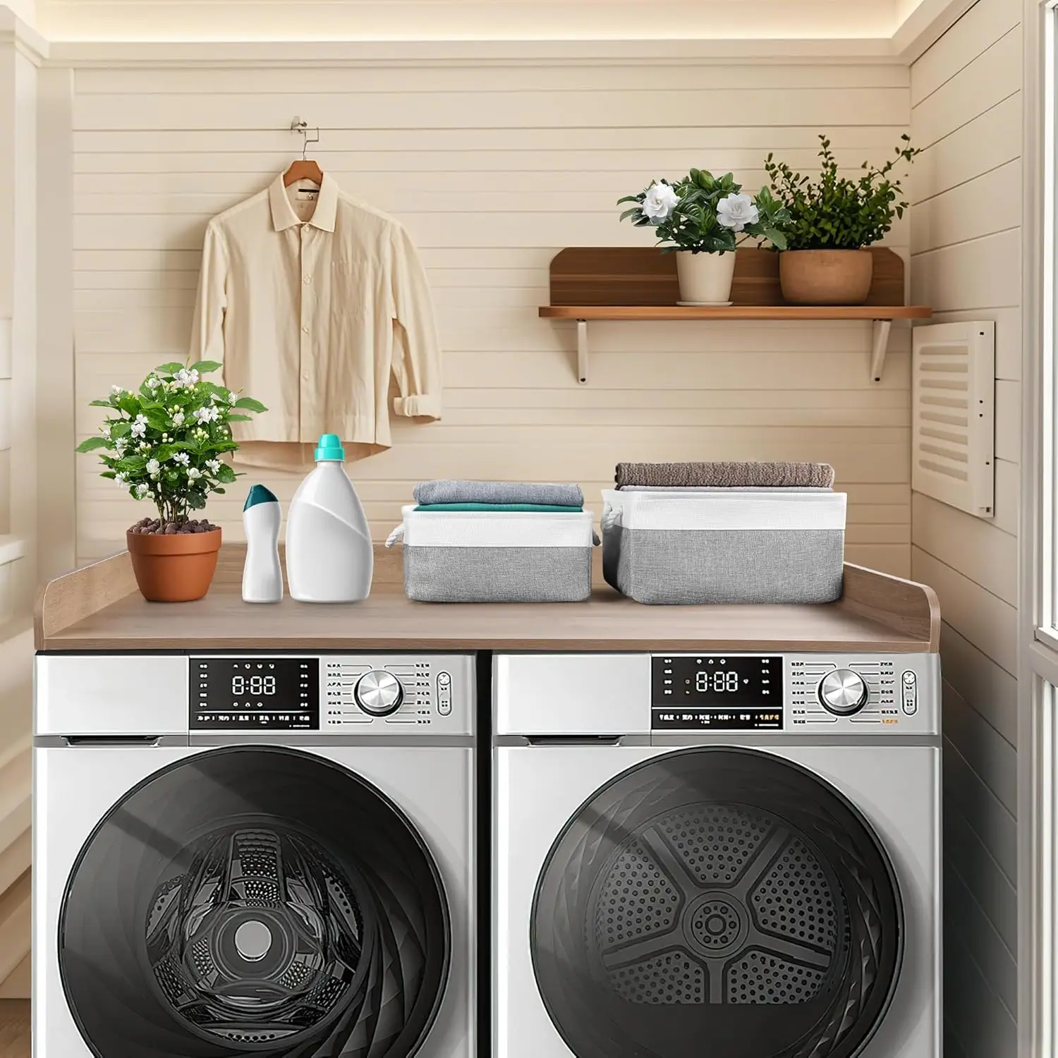 

Washer Dryer Countertop with 2 Pack Storage Baskets, Wood Washer and Dryer Countertop, 27.5" W x 54" L(Woodcolor)