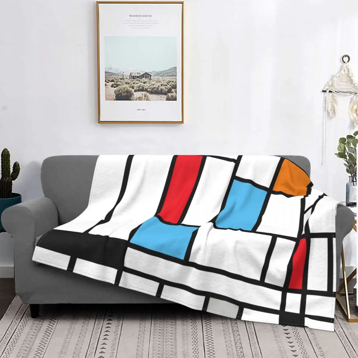 Piet Mondrian Minimalist De Stijl Blanket Warm Fleece Soft Flannel Modern Art Museum Throw Blankets for Bedroom Sofa Outdoor