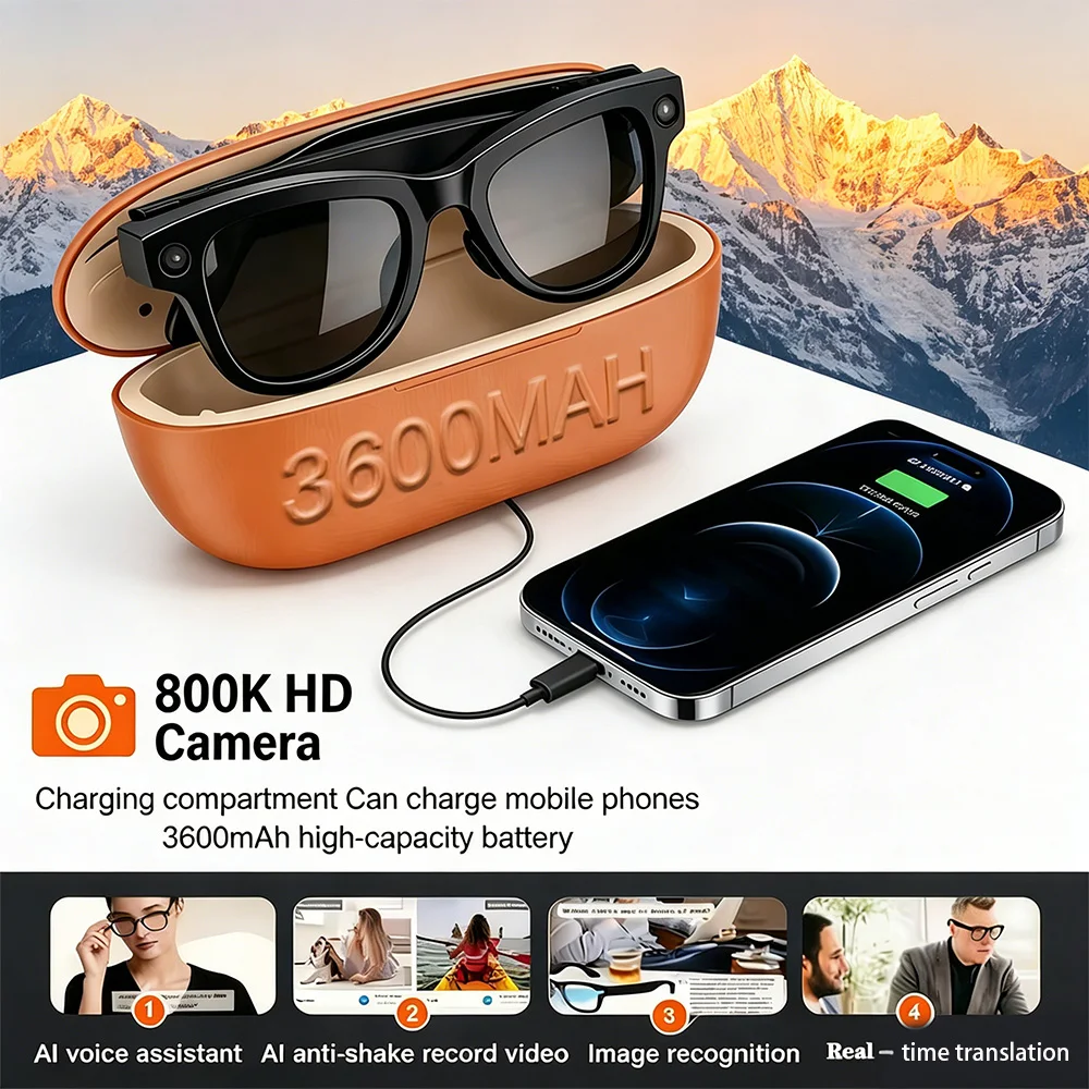 

2026 New AI Smart Glasses with Camera Video Recording AI Photo Recognition Bluetooth Call Voice Translation Sunglasses Men Women