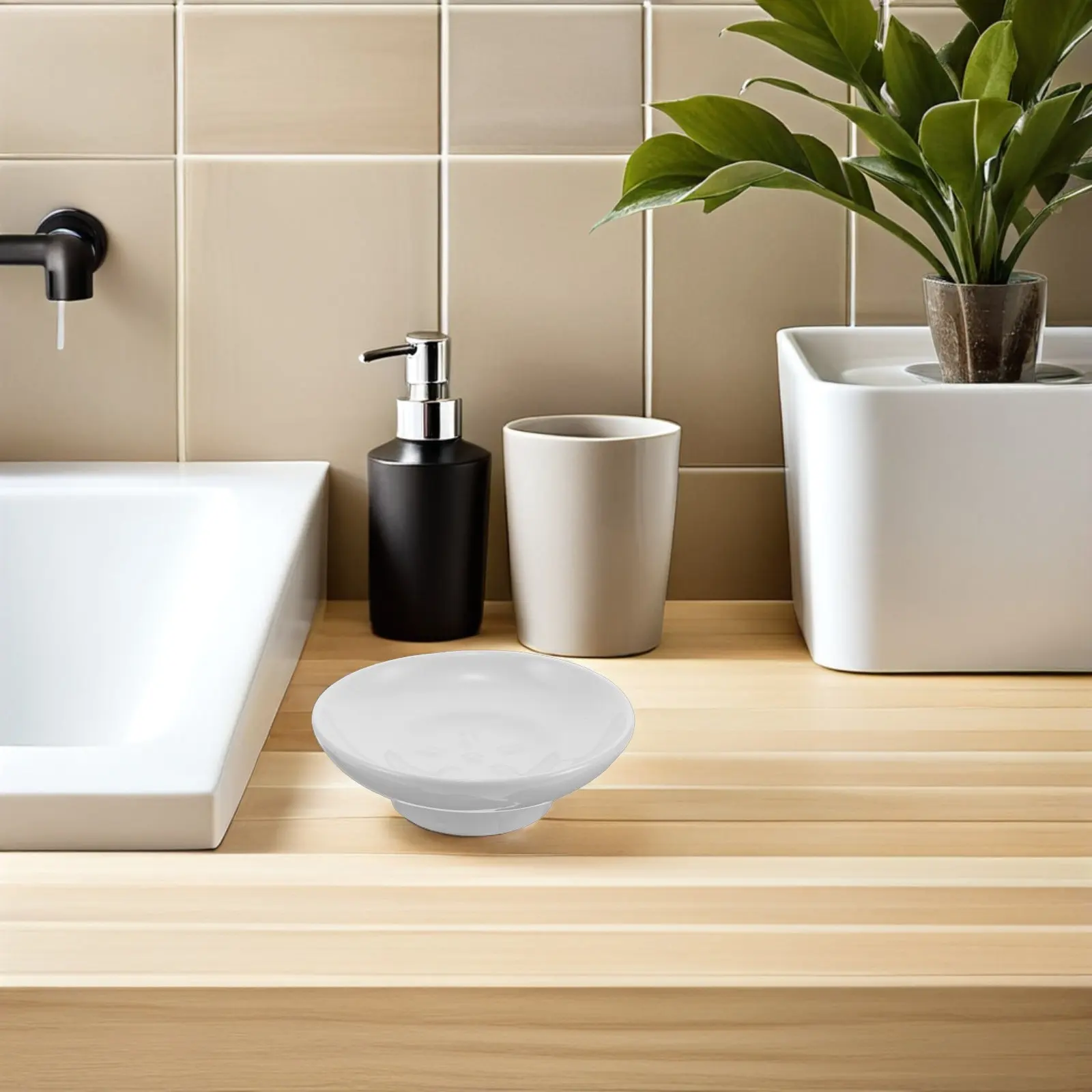 Ceramic Soap Dish Round Vanity Countertop Soap Saver Tray Multi Use Small Item Holder for Bathroom Kitchen Jewelry Keys