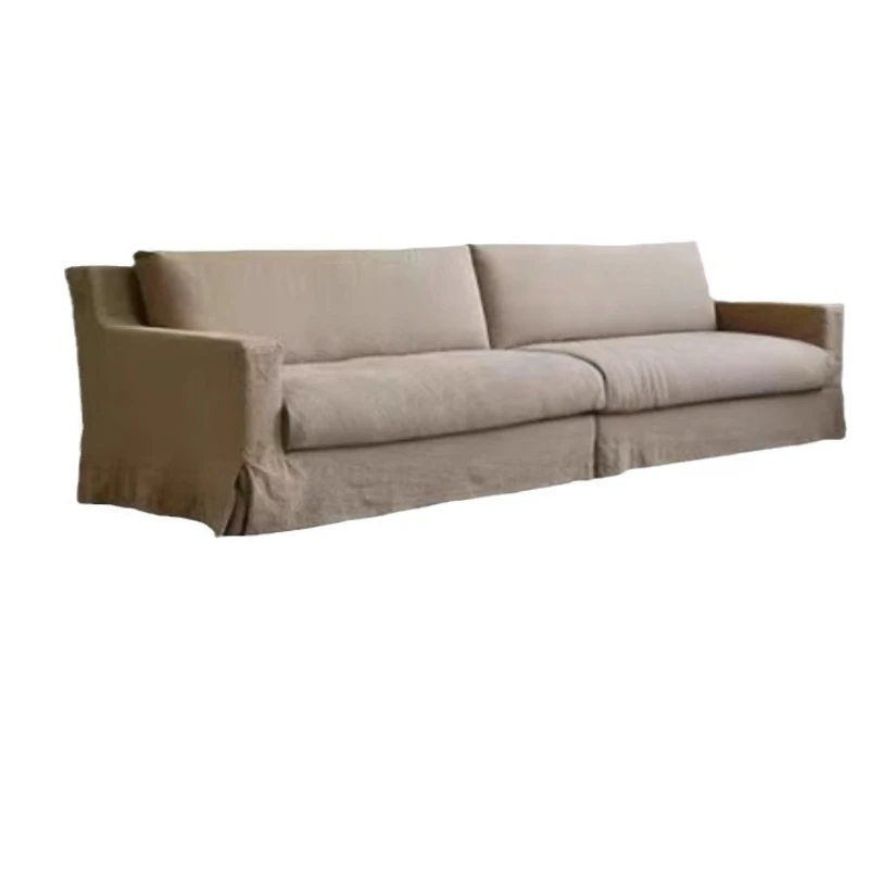 

Wabi Sand Wind Living Room Straight Row Fabric Sofa B & B Hotel Model Room Linen Removable Small Apartment Furniture