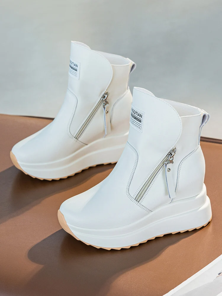 

Faionable Thi Bot Boots Women's 2025 New Autumn Winter Fce Lined Heightening Leather ort Boots