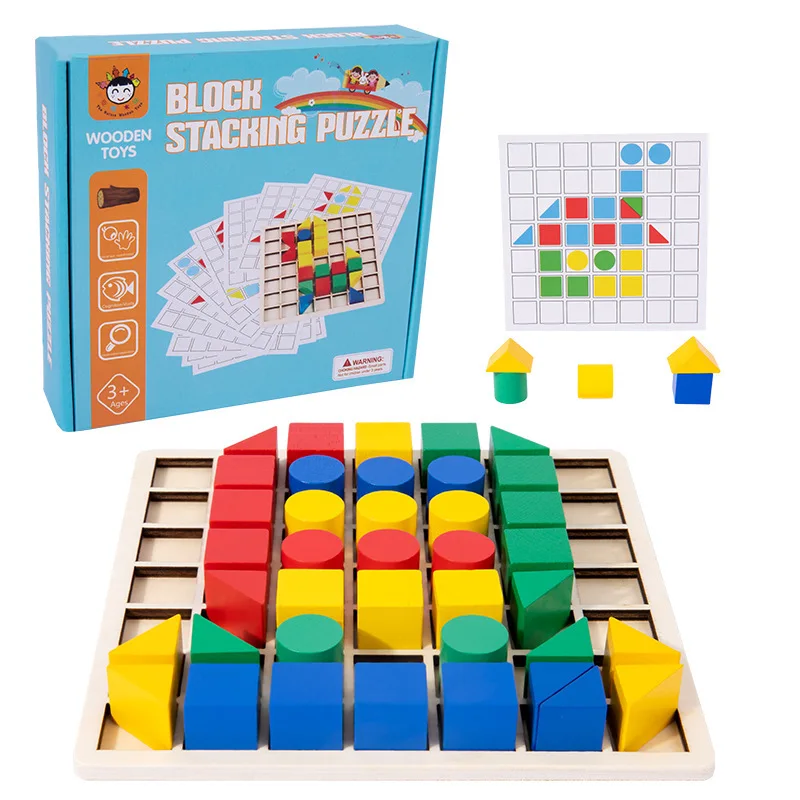 Early Education Wooden Block Toys Creative Children's Intelligence Shape Matching Logic Stacking Tower Montessori Concept
