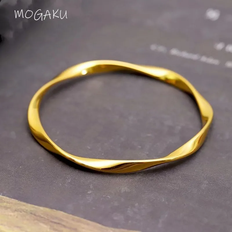 

MOGAKU Women's Copper Bangles Vintage Twisted Bracelet Pure Gold Plated Jewelry Fashion Women Accessories