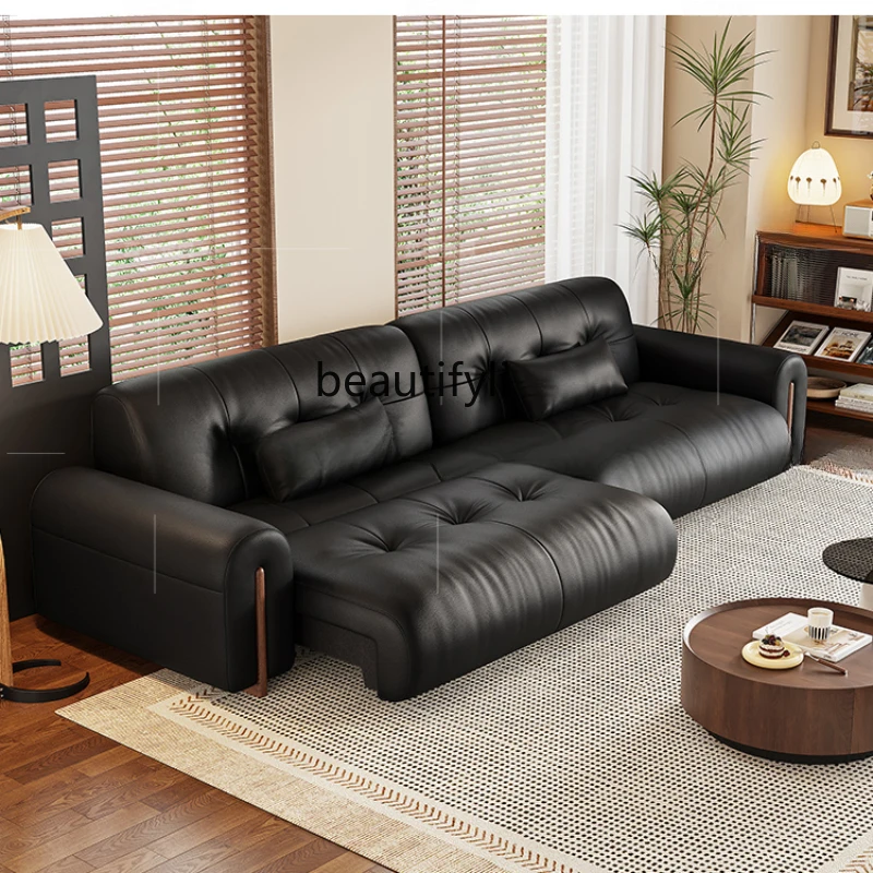 

Modern Simple Electric Function Leather Sofa Bed Living Room Italian Retractable Straight Row Sofa