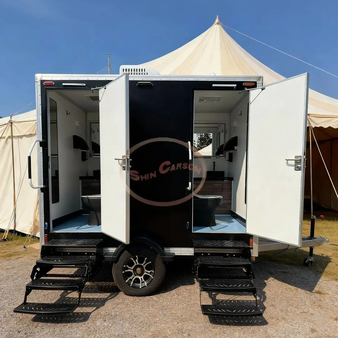 

Portable Towed Mobile Toilet Trailer Restroom with Flush Vent & Sealed Tank for Camping Construction Emergency Rescue