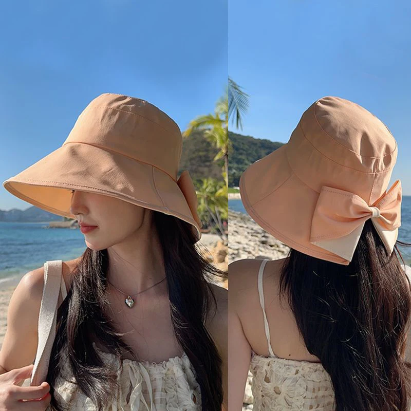 Spring And Summer Women's New Bowknot Fisherman Hat, Suitable For Outdoor Travel, Multi-Function Sunshade Cap And Sunscreen Cap,