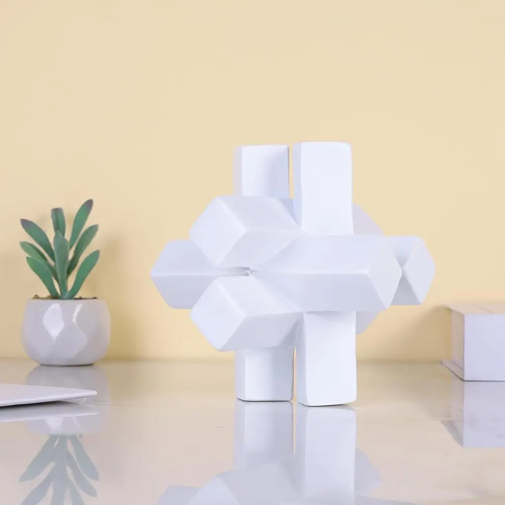 Pernak Kni Dekorasi Simpul Putih untuk Rak, Patung Patung Geometris Putih Rak Benda Dekoratif Modern, Dekorasi Rumah Putih