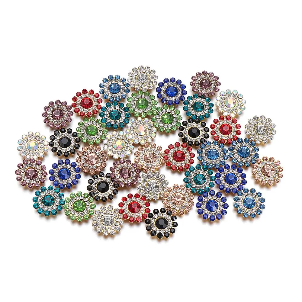 10PCS 14mm Craft Flower-shaped Steel Bottom Crystal Glass Stone Rhinestone Buttons Hat Accessories Clothes Decoration