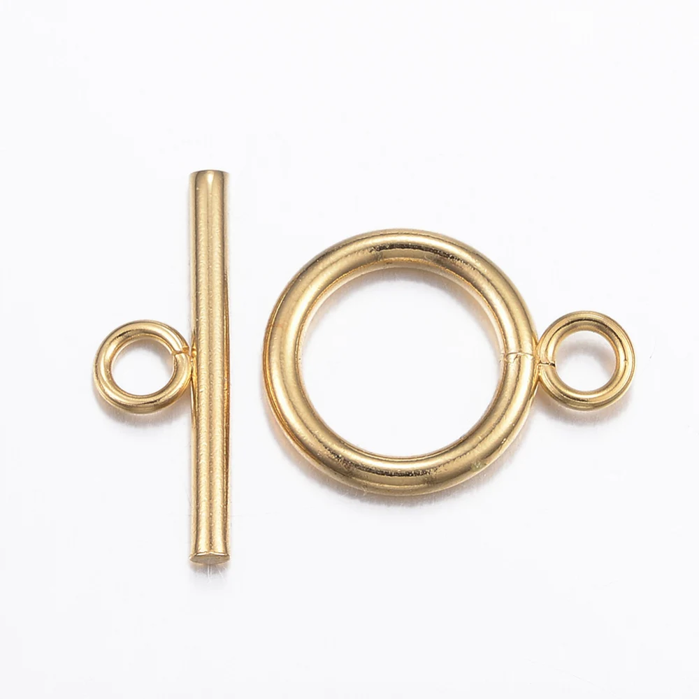 10Set 304 Stainless Steel Toggle Clasps Real 18k Gold Plated Ring Toggle T Bar Clasps Sets Toggle Clasps Connectors for Handmade