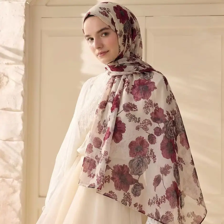 

﻿Vintage Floral Print Scarf Viscose Shawl for Women Beach Hijab Shawls and Wraps Breathable Lightweight Long Scarves 180*90cm