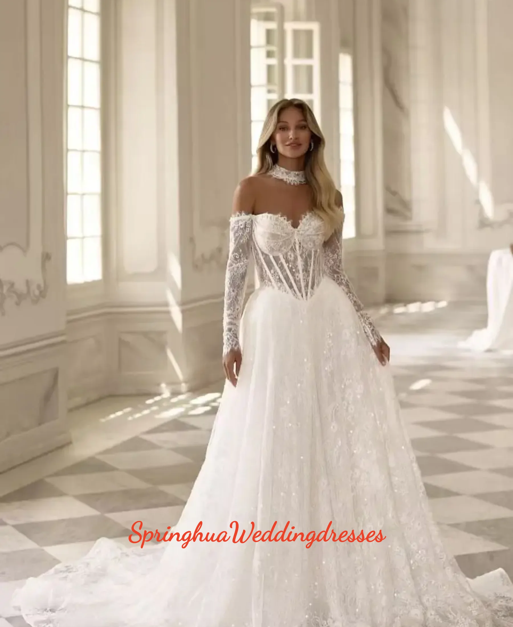 

Customized A-Line Delicate Wedding Dresses Sweetheart Off The Shoulder Vestidos De Novia Lace Embroidery Chic Robe De Mariee