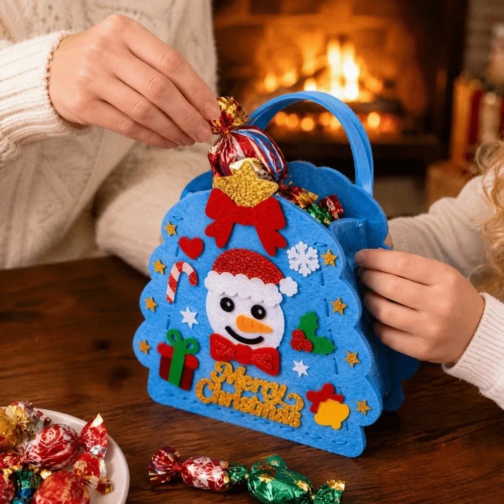 Non-woven Fabric DIY Christmas Bag Pre-cropping Snowman Xmas Candy Bag Penguin Santa Claus Handmade Handbag Kindergarten