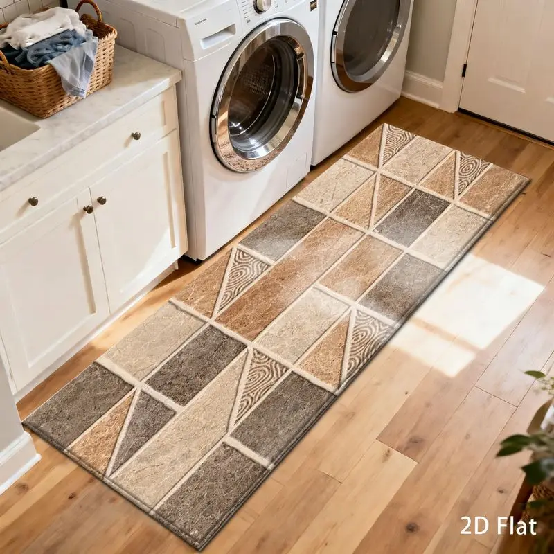 VIKAMA Modern Marble Tile Kitchen Area Rug, Soft Non-Slip Entryway Rug, Laundry Room and Hallway Home Decor
