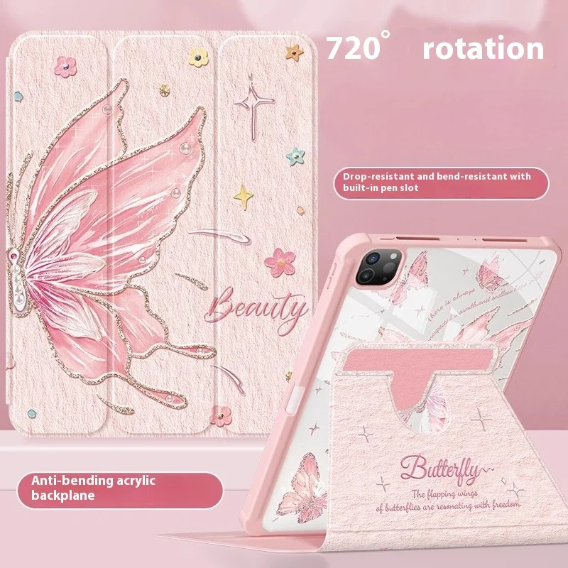 

Чехол с принтом бабочки для iPad Air 3 4 5 M2 M3 Mini 6 7, защитный чехол с вращающейся подставкой, чехол для планшета Funda Ipad A16 Pro 4 5 6